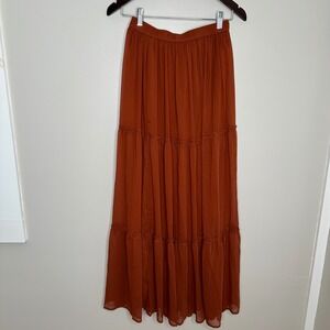 Abercrombie & Fitch  Women's Tiered Maxi Skirt Rust Orange Elastic Waist Boho S